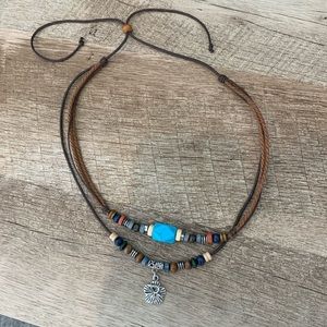 Beaded Rope Necklace Hibiscus Flower adjustable